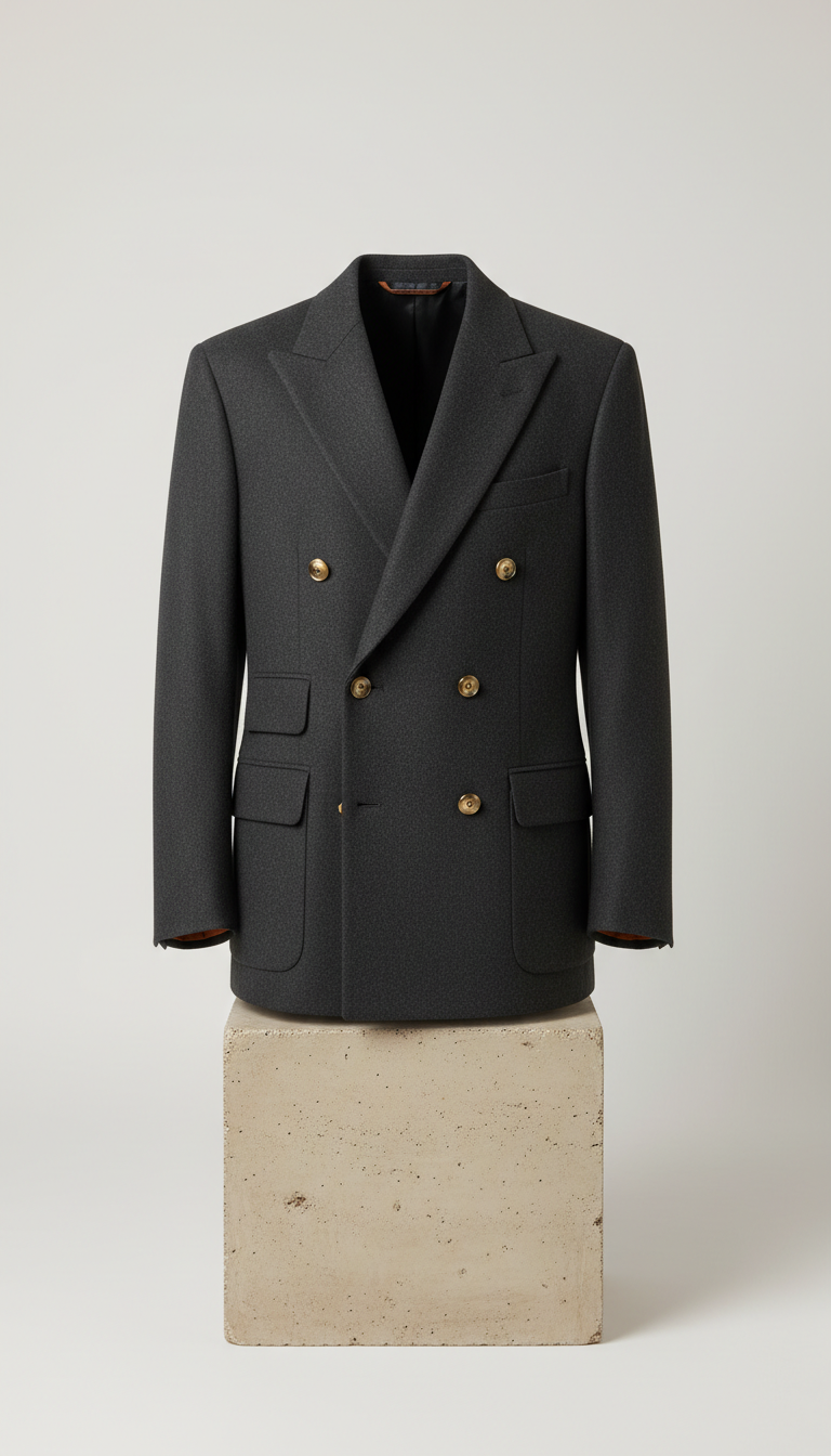 Blazer croisé laine charbon signature