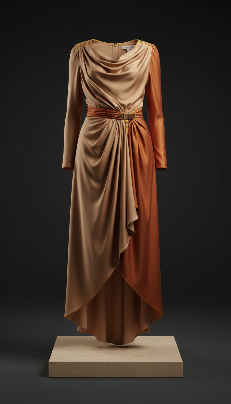 Robe asymétrique soie rouille chic
